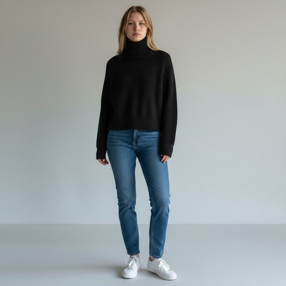 Wilfred Free Merino Wool‎ Sweater Black Knit Cropped Quiet Luxury XXS Minimalist